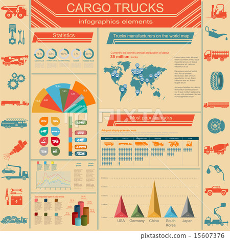 Cargo transportation infographics, trucks, lorry 15607376