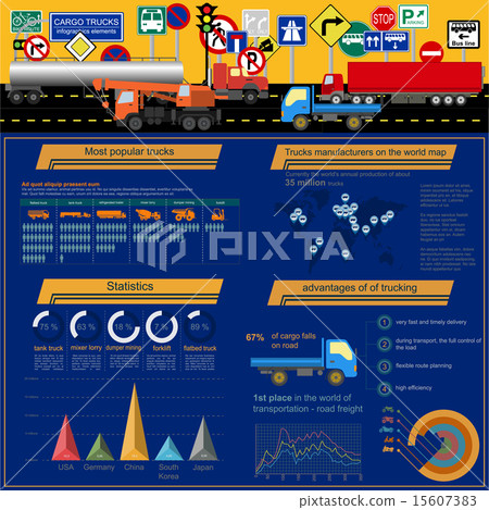 Cargo transportation infographics, trucks, lorry 15607383
