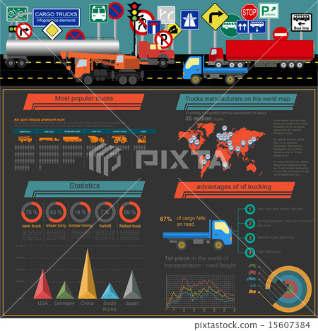 Cargo transportation infographics, trucks, lorry 15607384