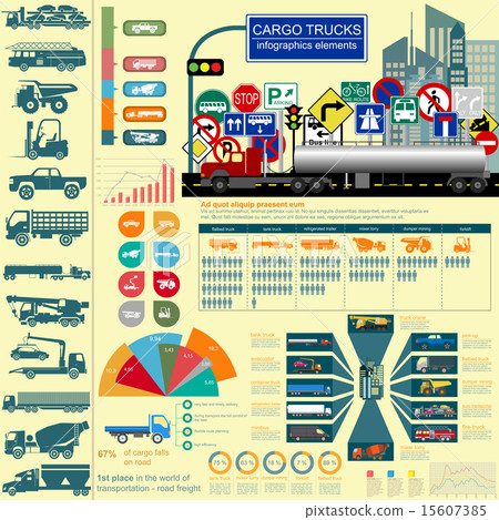 Cargo transportation infographics, trucks, lorry 15607385