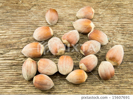 Filberts on a wooden table. Close-up shot. Filberts on a wooden table. Close-up shot. 15607691