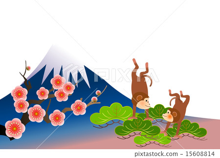 Japanese style birthday New Year's cards Fuji and the little monkey 15608814