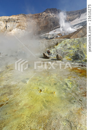 Fumarole, brimstone field in crater active volcano Fumarole, brimstone field in crater active volcano 15610275