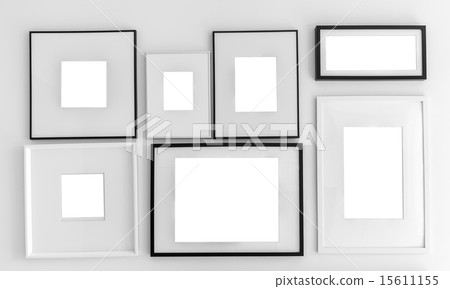 Blank picture frame template set on wall  15611155