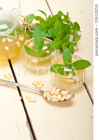 Arab traditional mint and pine nuts tea Arab traditional mint and pine nuts tea 15613059