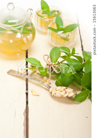 Arab traditional mint and pine nuts tea Arab traditional mint and pine nuts tea 15613063