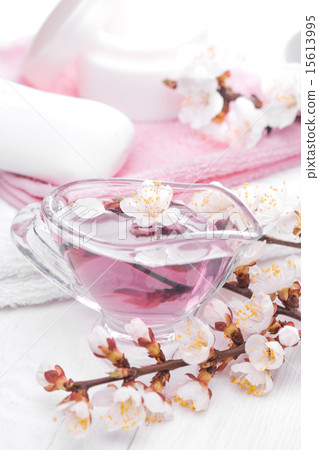 sea salt and essential oils, apricot flowers. spa sea salt and essential oils, apricot flowers. spa 15613995