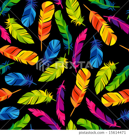 Colorful seamless pattern with bright abstract transparent feathers 15614471