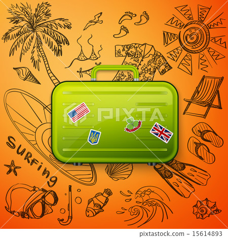 suitcase tourist and hand draw icon 15614893