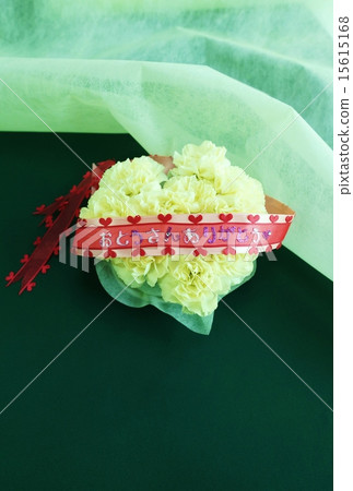 Father's Day · Flower of yellow carnation up "Thank you father" up · Horizontal position red ribbon center 15615168