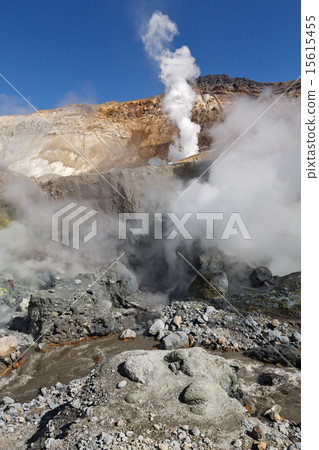 In crater of active Mutnovsky Volcano on Kamchatka 15615455