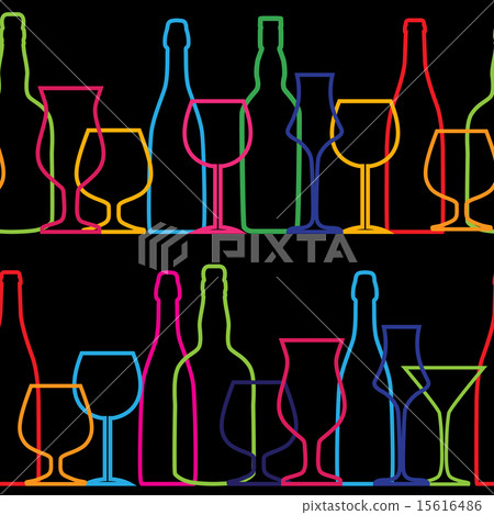 Vector Illustration of Silhouette Alcohol Bottle Seamless Patter 15616486