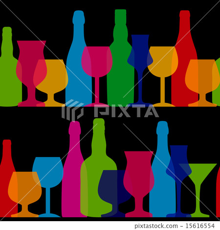 Vector Illustration of Silhouette Alcohol Bottle Seamless Patter 15616554