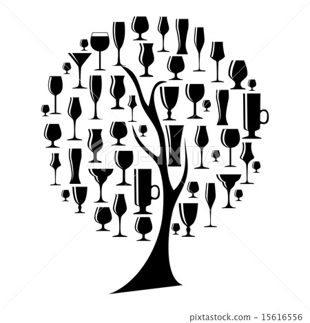 Vector Illustration of Silhouette Alcohol Glass on Tree Concept 15616556