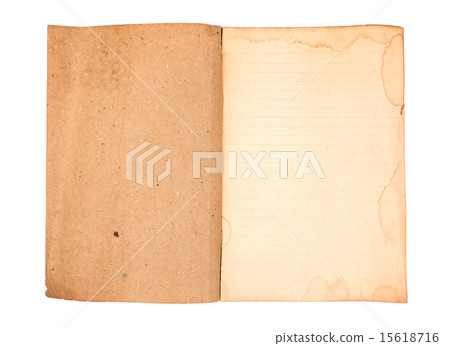 Open old book on white background 15618716