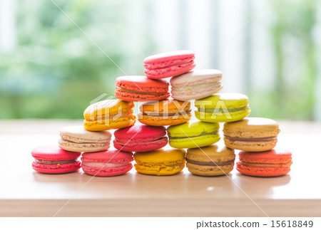 French colorful macarons in a rows French colorful macarons in a rows 15618849