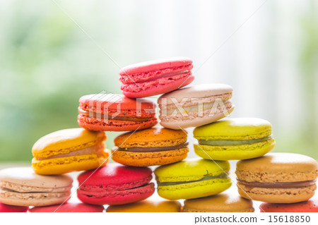 French colorful macarons in a rows French colorful macarons in a rows 15618850