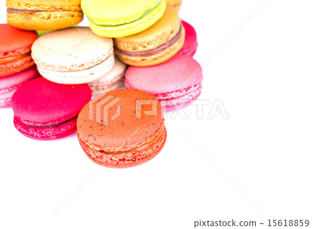French colorful macarons on white background 15618859