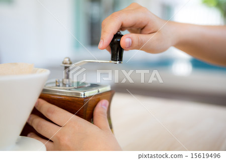 Woman hand of barista preparation drip coffee 15619496