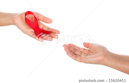 AIDS ribbon in hand isolated on white background AIDS ribbon in hand isolated on white background 15620451