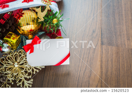 Christmas card and Santa Hat with decorations Christmas card and Santa Hat with decorations 15620523