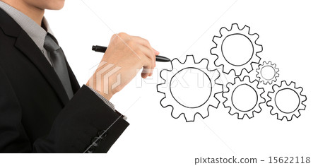 Businessman hand drawing gear to success concept Businessman hand drawing gear to success concept 15622118