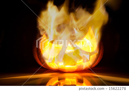 Halloween scary face pumpkin with flame on black Halloween scary face pumpkin with flame on black 15622278
