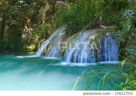 Natural waterfall and lake in Polilimnio area. Greece Natural waterfall and lake in Polilimnio area. Greece 15622703