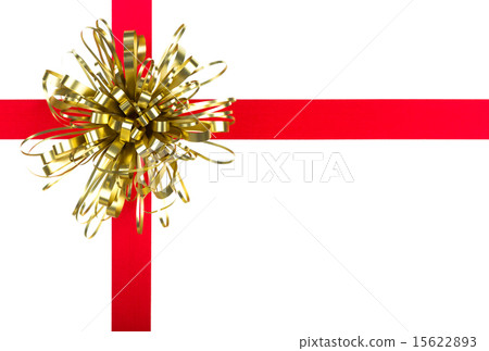Red ribbon with gold bow on white background Red ribbon with gold bow on white background 15622893
