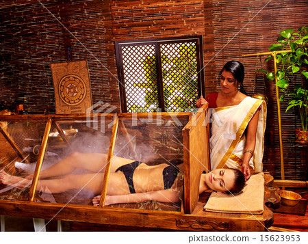 Woman having Ayurveda sauna. 15623953