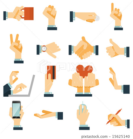 Hand icons set flat 15625140