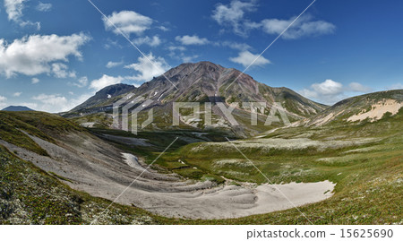 Panoramic view of Khangar Volcano - active volcano 15625690