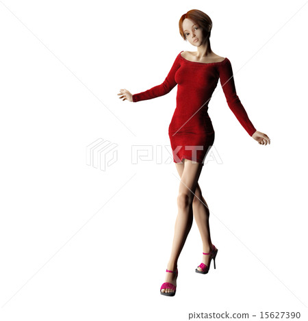 走紅色一件婦女perming3DCG例證材料 15627390
