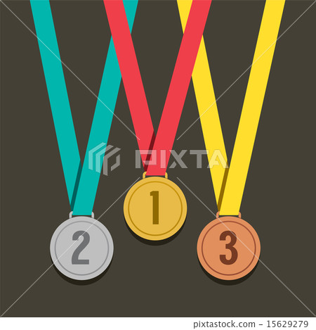 Three Golden Medals With Number Three Golden Medals With Number 15629279