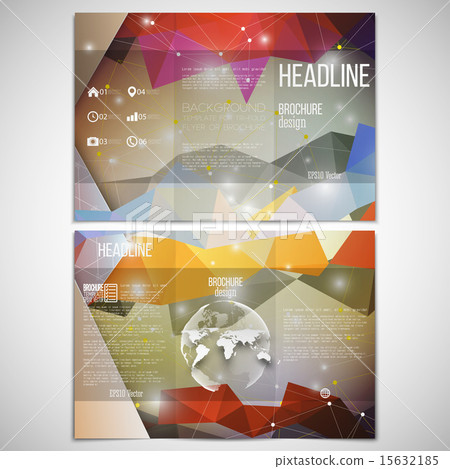 Vector set of tri-fold brochure design template on both sides with world globe element. Abstract Vector set of tri-fold brochure design template on both sides with world globe element. Abstract 15632185