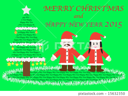 X'mas and happy new year text with 2 cartoons 15632350