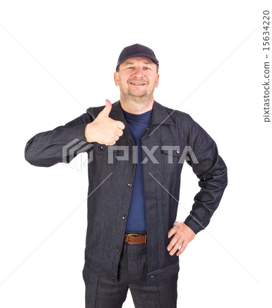 Working man with thumbs up. 15634220
