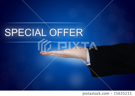 special offer button on blue background special offer button on blue background 15635231