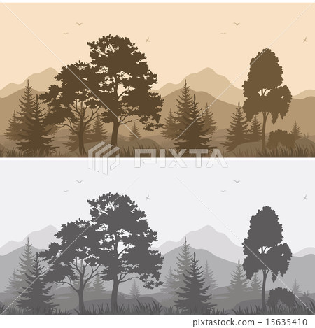 Seamless Mountain Landscape with Trees Silhouettes Seamless Mountain Landscape with Trees Silhouettes 15635410