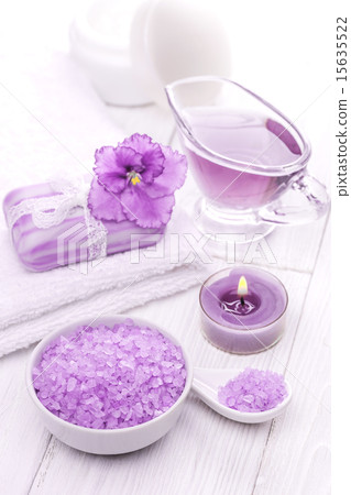 sea salt and essential oils, purple violet. spa sea salt and essential oils, purple violet. spa 15635522