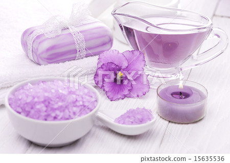 sea salt and essential oils, purple violet. spa sea salt and essential oils, purple violet. spa 15635536