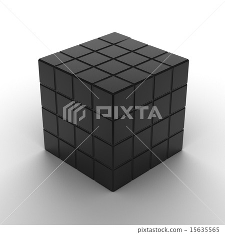 illustration of black cube assembling from blocks 15635565