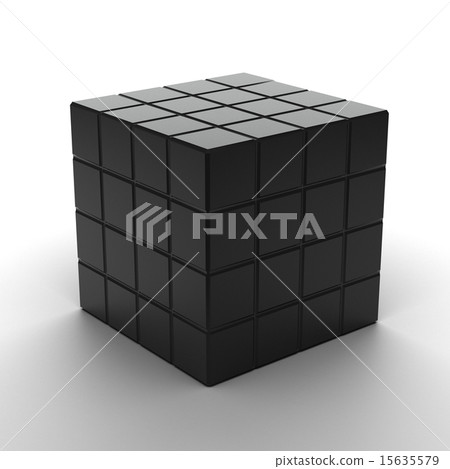 illustration of black cube assembling from blocks 15635579