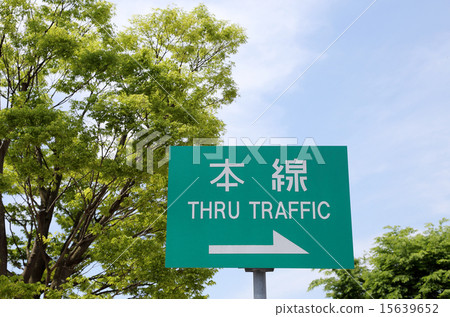 高速公路主線標誌和新鮮的綠色和藍天 15639652