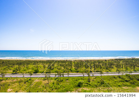 Aerial view of a beautiful coastal road from 30 meters high Aerial view of a beautiful coastal road from 30 meters high 15641994