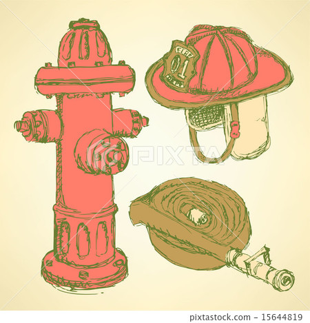 Sketch fire protection set vintage style Sketch fire protection set vintage style 15644819