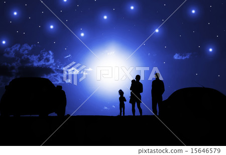 Man with baby on sunset purple sky Man with baby on sunset purple sky 15646579