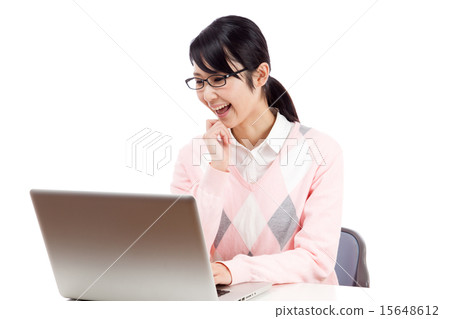 Laptop and woman smiling face 15648612