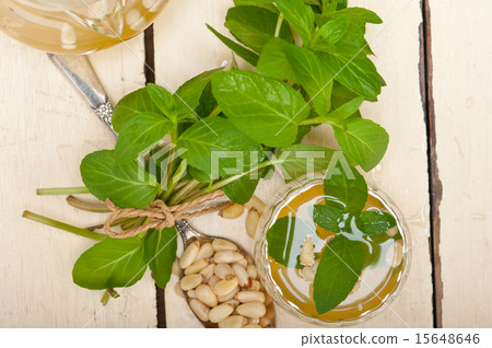 Arab traditional mint and pine nuts tea Arab traditional mint and pine nuts tea 15648646