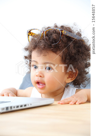 Laptop computer and 1 year old child 15648857